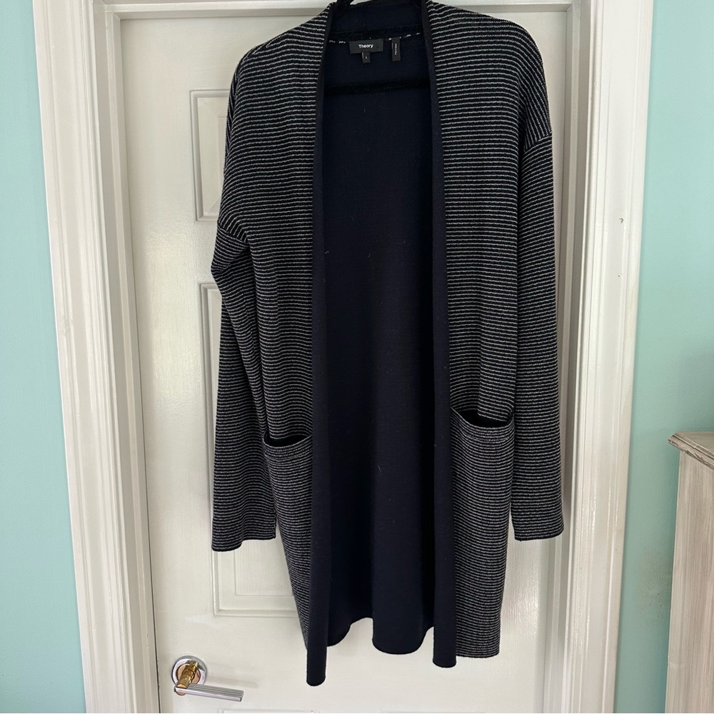Vince Striped Wool Cardigan - Navy & White